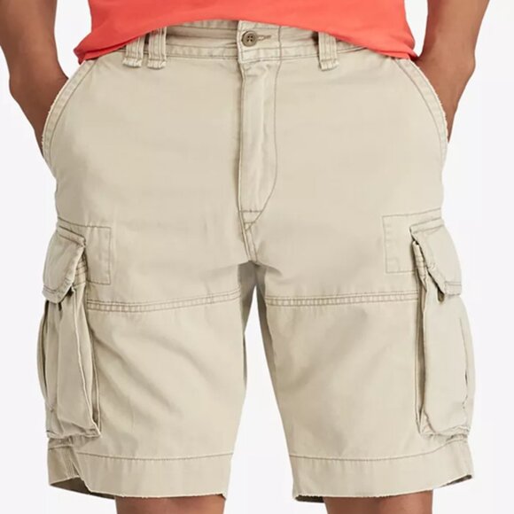 Polo Ralph Lauren Classic Fit Twill Cargo Shorts Tan Beige Distressed Cotton 37